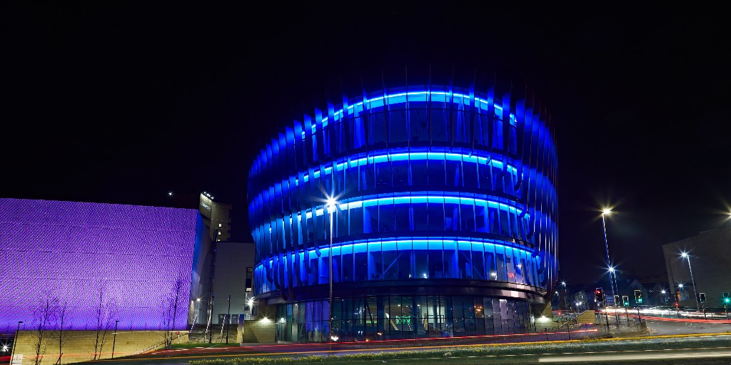 Our Oastler Building will be illuminated blue tonight in support World Parkinson's Day 💙 @ParkinsonsUK #WorldParkinsonsDay