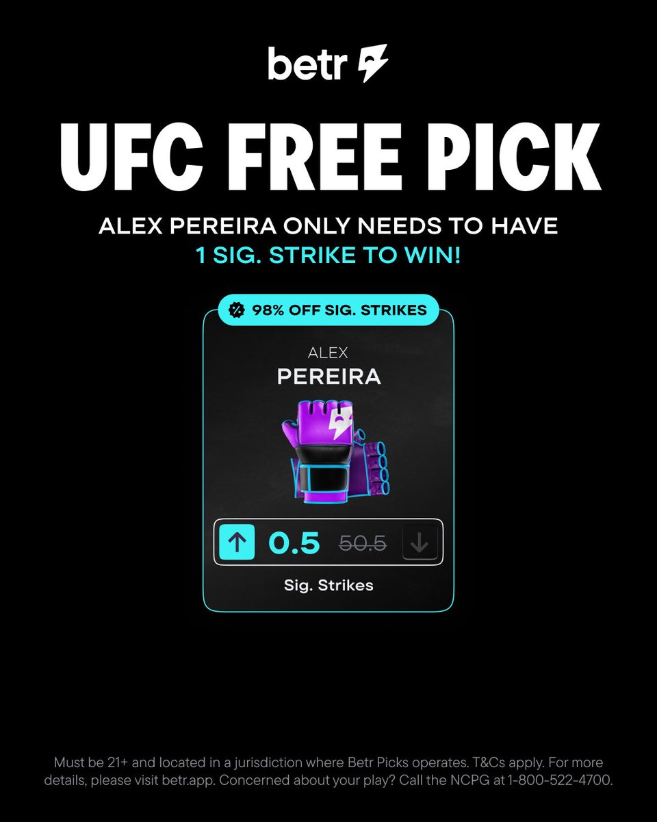 If Alex Pereira gets 1+ significant strikes, YOU WIN 🤑 🚨 Alex Pereira FREE PICK is LIVE NOW in the @betr app!