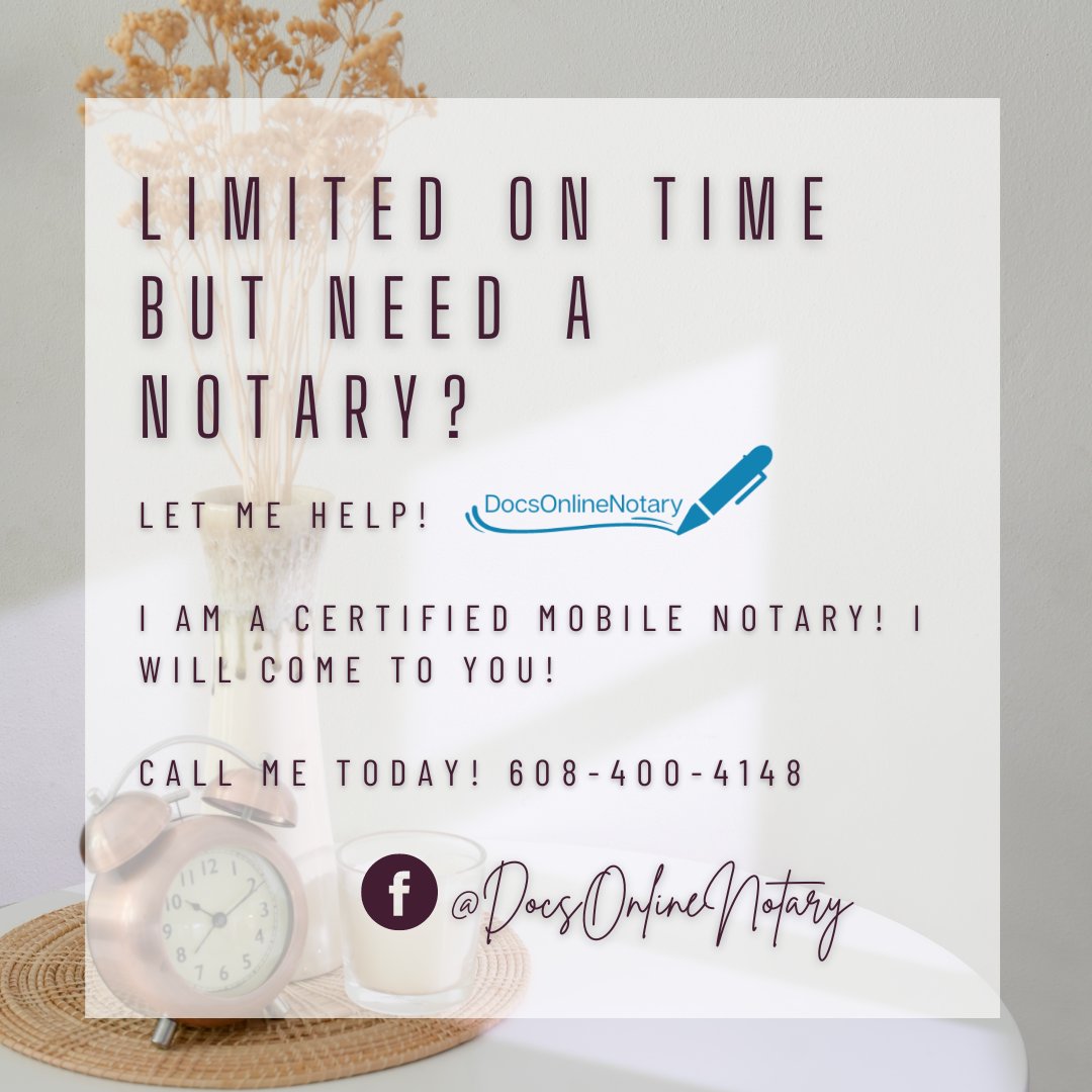 📜 Need a notary on the go? Look no further! Our Remote and Mobile Notary Service is here to make your life easier. Whether it's at your home, office, or a coffee shop, we come to you. 🚗✍️ Contact us today to schedule an appointment!

#MobileNotary #RemoteNotary #NotaryOnTheGo
