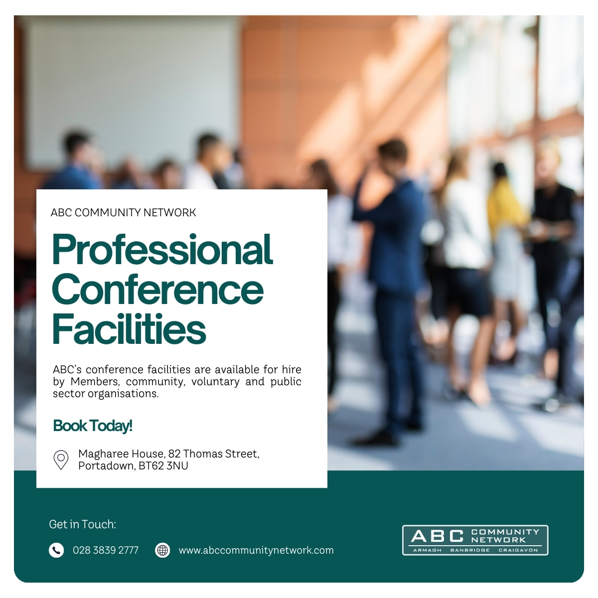 Professional Conference Facilities 🏢✨

Our conference facilities are available for hire by members, community, voluntary and public sector organisations.

Learn More: abccommunitynetwork.com/conference-fac…

#ConferenceFacilities #EventSpace #CollaborationHub #Community #Portadown