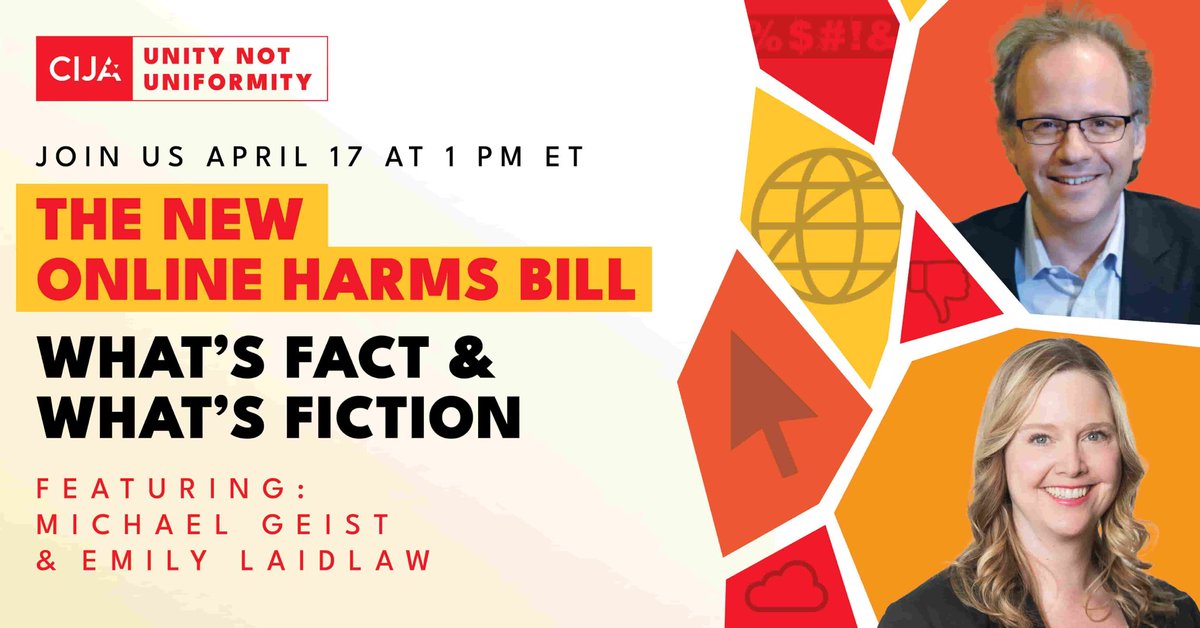Do you have questions around Bill C-63, the new Online Harms Bill? Join us on April 17 at 1 PM ET for a special briefing from Dr. @mgeist and Dr. @EmilyLaidlaw as they analyze the bill, its intentions, and the pros and cons of how it will help fight online hate.…