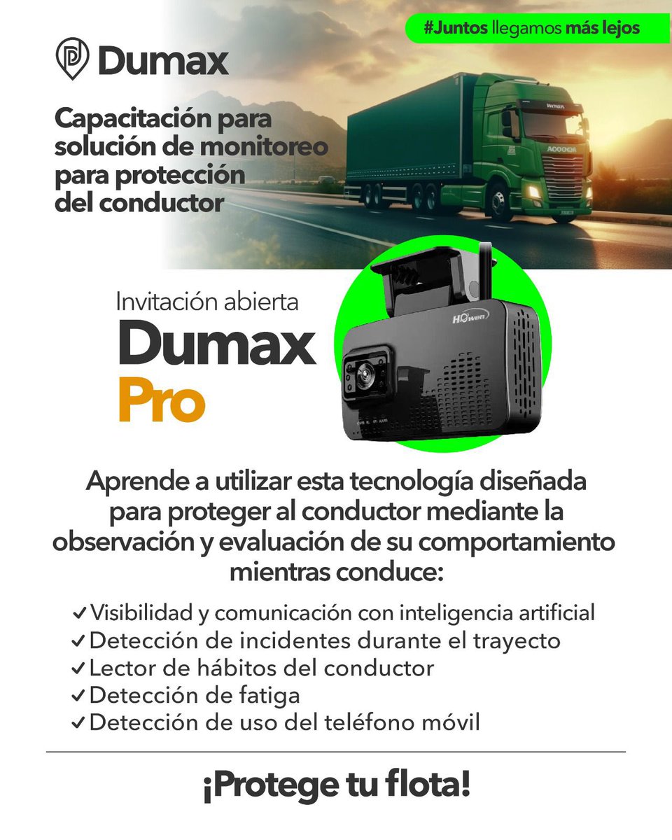 Dumaxst's tweet photo. ¡Dumax te invita a su capacitación para solución de vídeo DASHCAM en la plataforma Dumax Pro! 📣

Donde resolveremos dudas y conoceremos más sobre cómo sacarle provecho a esta solución 📹

¡No te lo pierdas este Viernes 4:30 pm! ¡Te esperamos!

https://t.co/oz72V2c8t8 https://t.co/pOsKA37Yig