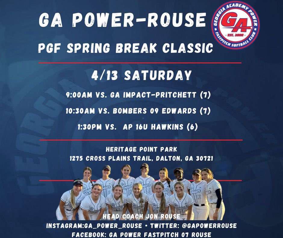 Come join us for the PGF SPRING BREAK CLASSIC! Excited to see the girls hit the field again, and to see what we can do!