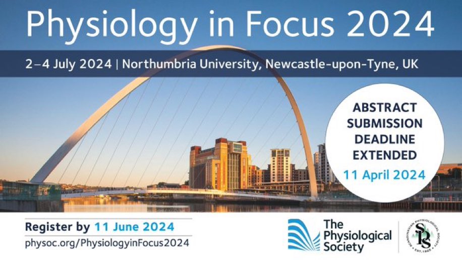 Last chance to submit an abstract for Physiology in Focus 2024. Promises to be a great meeting in Newcastle in July. @ThePhySoc @APSPhysiology