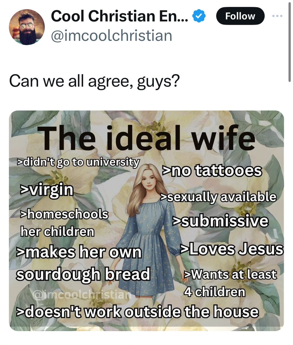 A virgin, sexually available and submissive? Everything that is wrong with religion in one meme. Great evidence that Christianity, like most other religions, is a wet dream of the patriarchy, a male power fantasy, a tool to oppress women. Religion is inherently misogynistic.