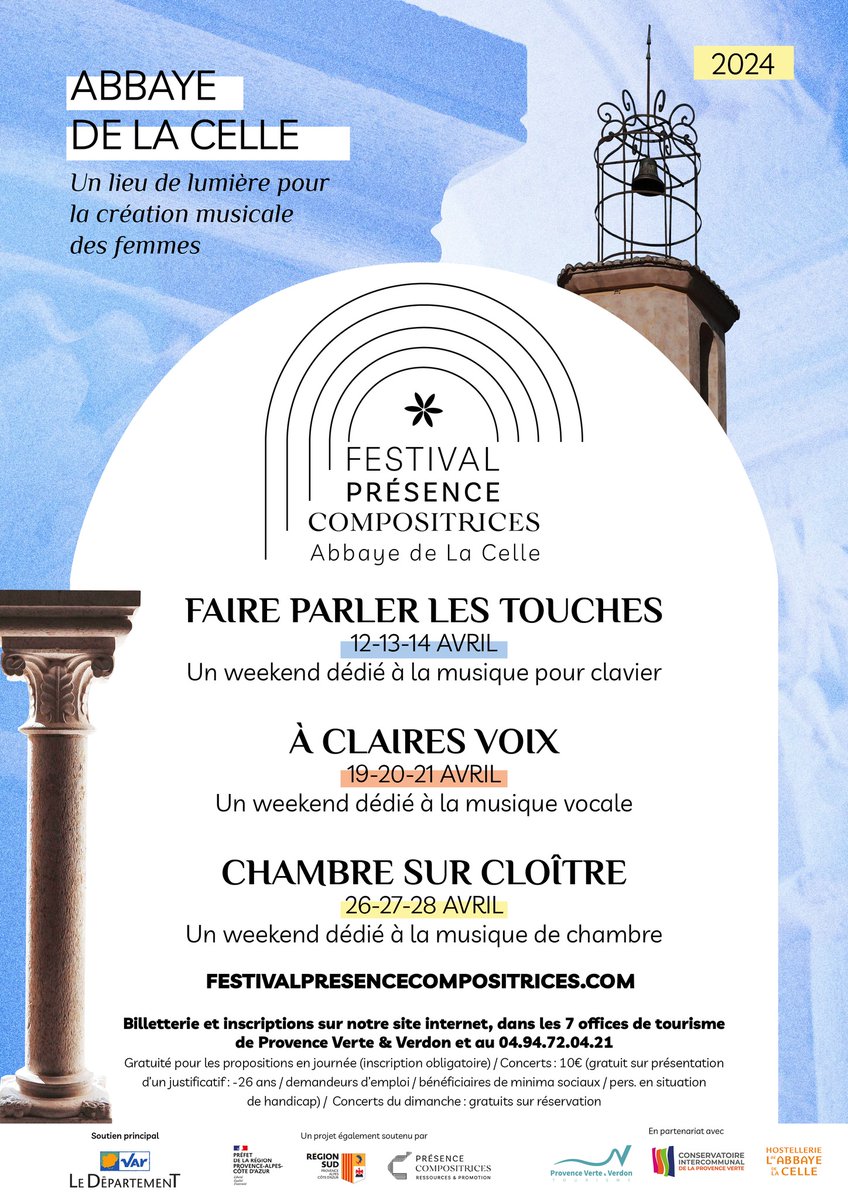 Du 12 au 28 avril, @pcompositrices présente son #festival dédié aux #compositrices à l'Abbaye de La Celle ! Retrouvez toute la programmation sur presencecompositrices.com Présence Compositrices est partenaire d'#Unanimes ! organisé par l'Association Française des Orchestres.