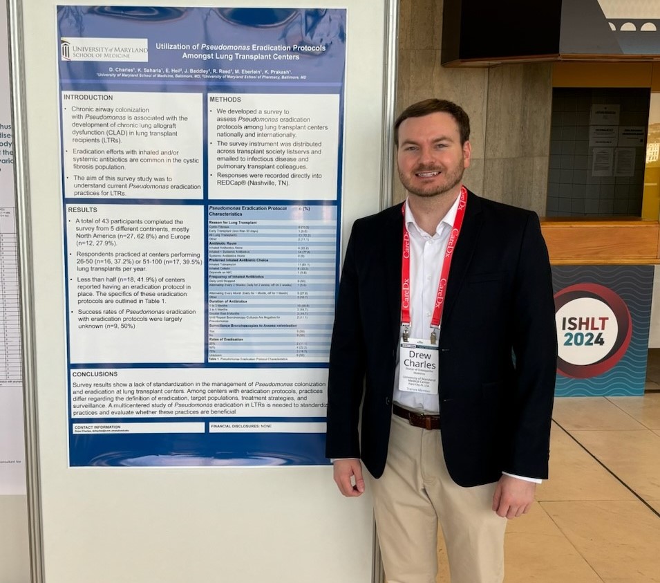 Our 2nd year fellow Drew Charles @DrewCharlesDO presenting at ISHLT 44TH Annual Meeting in Prague!!! Poster: Utilization of Pseudomonas eradication protocols among lung transplant centers @emilylheil @jobadd @ISHLT #ISHLT2024 #transplant #IDtwitter