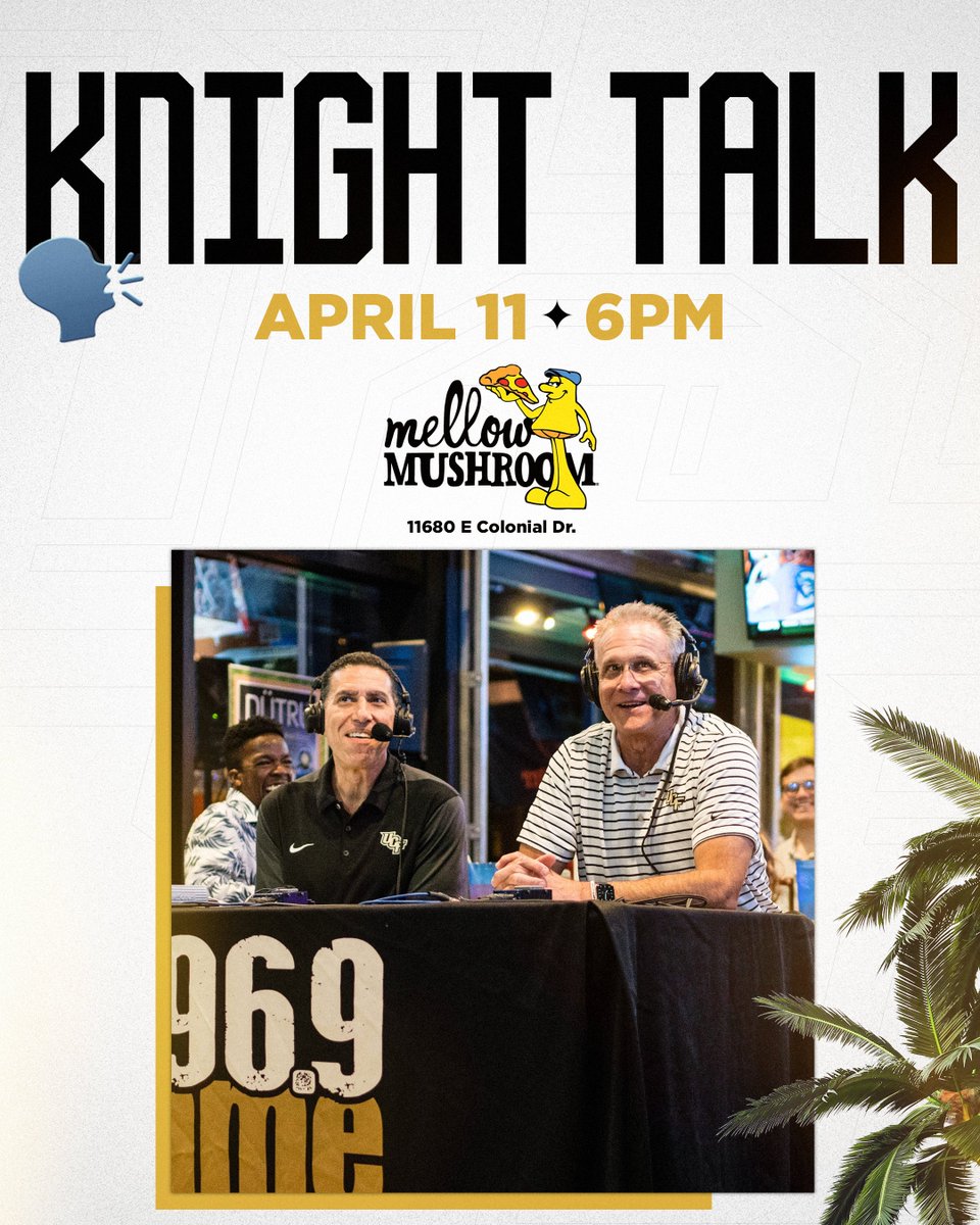 Catch Knight Talk at Mellow Mushroom tonight to hear all things Spring Game! On the mic for @UCF_Football 🎙️ HC @CoachGusMalzahn 🎙️ WR @xtowns07 🎙️ DT @RIckyBarber75