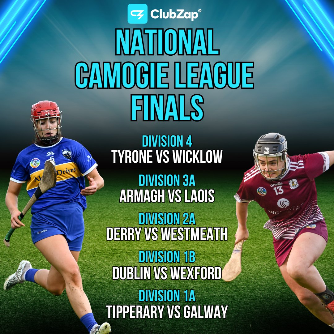 It’s a fantastic weekend of camogie with the National Camogie League Finals taking place 🙌 We would like to wish all teams the very best of luck. Saturday 13thApril Division 1B Final ✅ @CamogieDublin vs @wexfordcamogie Division 4 Final ✅ @Tyrone_Camogie vs @CamogieWicklow…