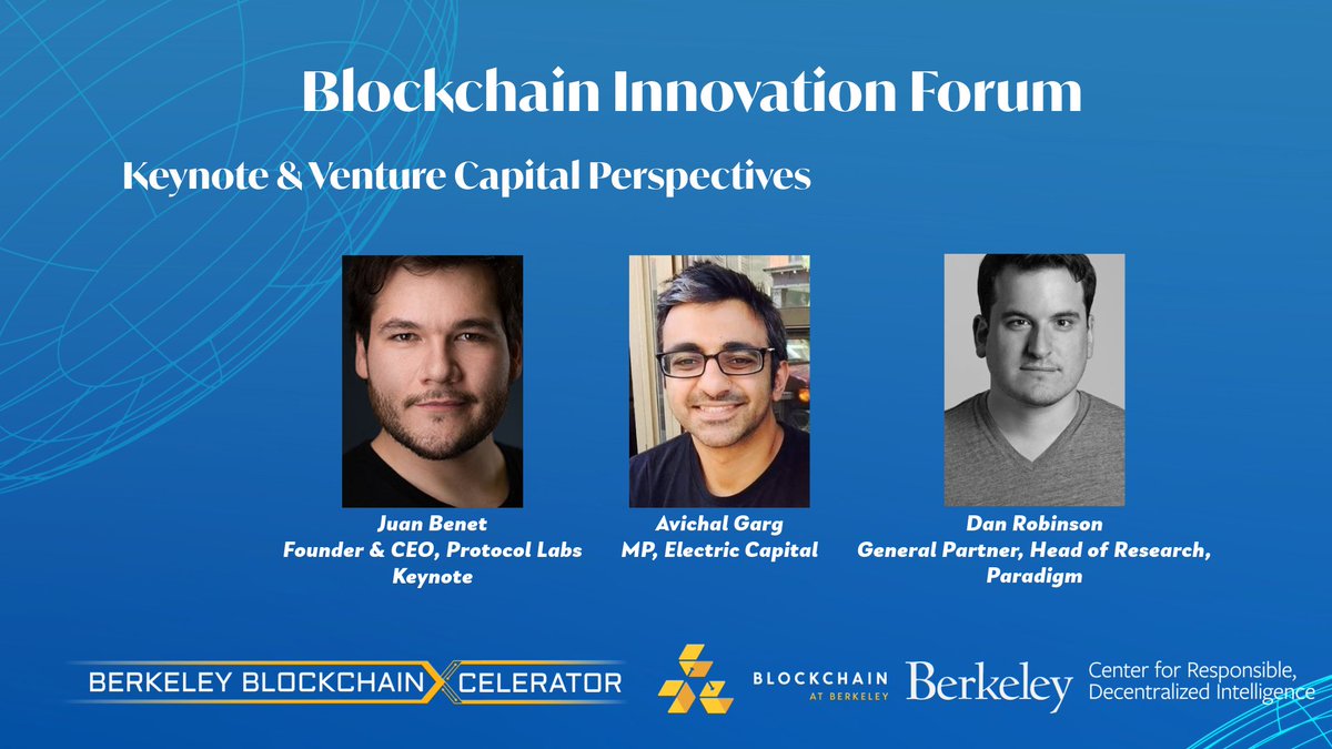 🎤Exciting program & amazing speakers April 12th in Berkeley! Join in-person & virtually lu.ma/berkeley_block… 🚀Keynote & Venture Capital Perspectives by 1️⃣ @juanbenet @protocollabs 2️⃣ @avichal @ElectricCapital 3️⃣ @danrobinson @paradigm