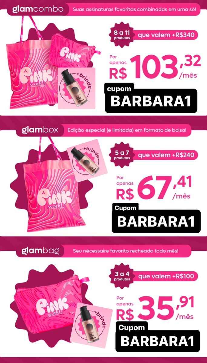 bapirani's tweet photo. Cupom Glambox
โญ๏ธ ๐๐๐ฅ๐๐๐ฅ๐๐ญ โญ๏ธ
.
Os planos ficam assim.
๐ฆ๐ฆ๐๐๐๐ฆ
โขANUAL: 12 x67+ BRINDE
โขSemestral: 6x76
โขMensal: 1x80
๐ช๐ช๐๐๐ ๐ช
โขAnual: 35 +BRINDE
โขSemestral:40
โขMensal:44
๐๏ธ ๐๐๐๐๐ ๐๏ธ
โข12x 103+ Brinde
https://t.co/jt1tJh5oKq
#glambox #glambag https://t.co/E2MSoLSa0S