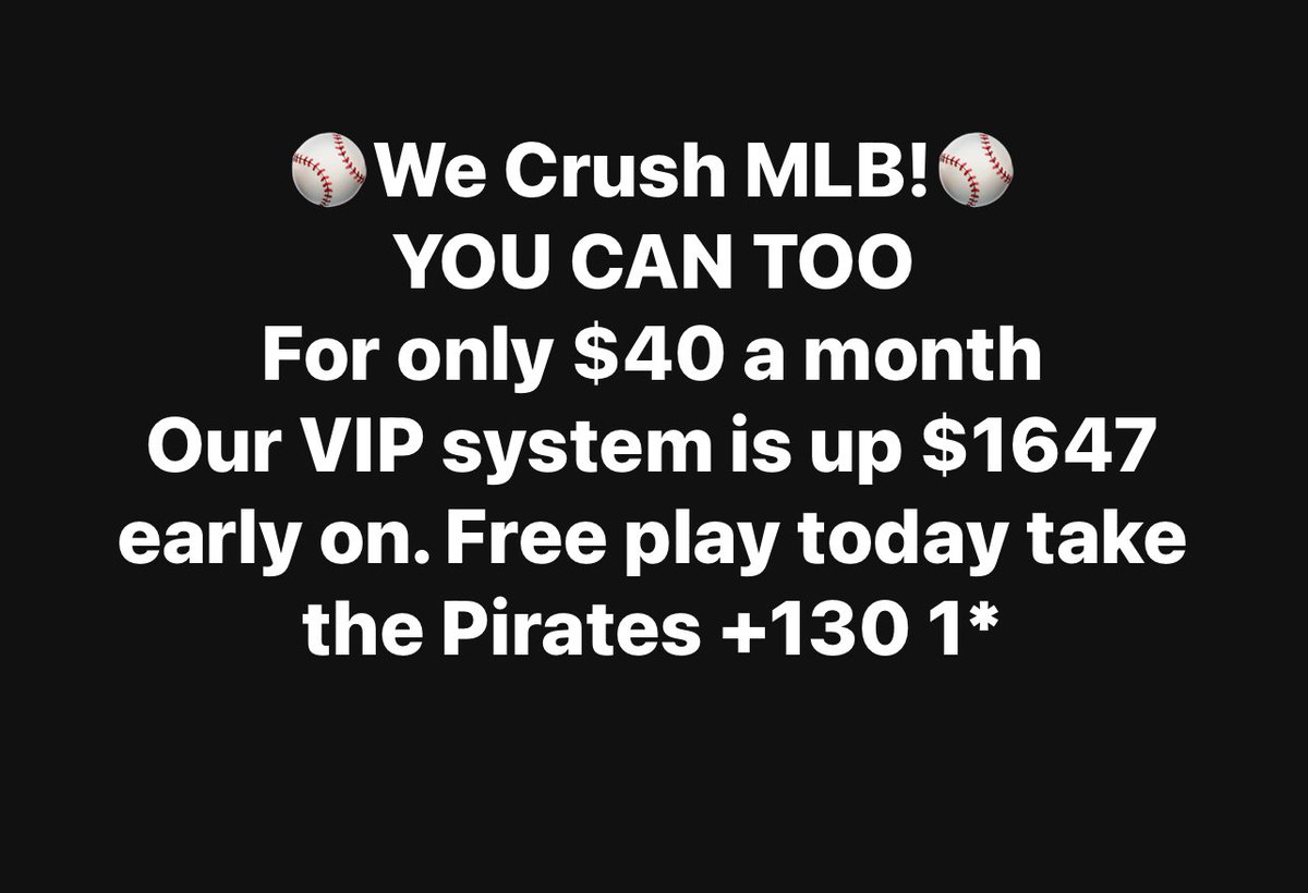 #PiratesWin #dingers #AmericaFirst #Yankees #phillies #MetsTwitter #NJ #Caesars @sportsbettingt1 @gamblingx #playoftheday #NYsports #PA 
#Dubclub #sportsbettingpicks #DraftKings  @MLB #NV @MLB_OpeningDay @DailyFreePlays 
@beatthebook_inc @Vegas 
Follow us on @beatthebook_inc