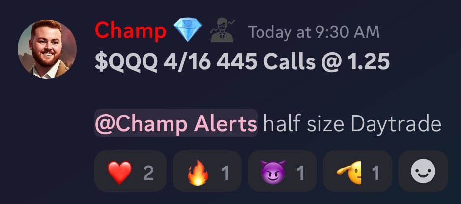 I’ve only taken one trade today… 👇 $QQQ 445c @ 1.25 🔥 These are at high of day currently Now sitting at 1.62 for +30% 🧨 I would still like to see more upside today on $SPY / $QQQ but I have sold some calls