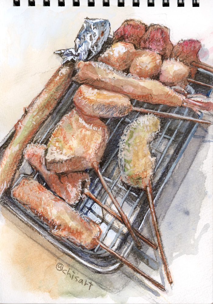 「先月末に串カツ田中に行ってきましたアボカド揚げたの美味しかった〜 」|chisaのイラスト