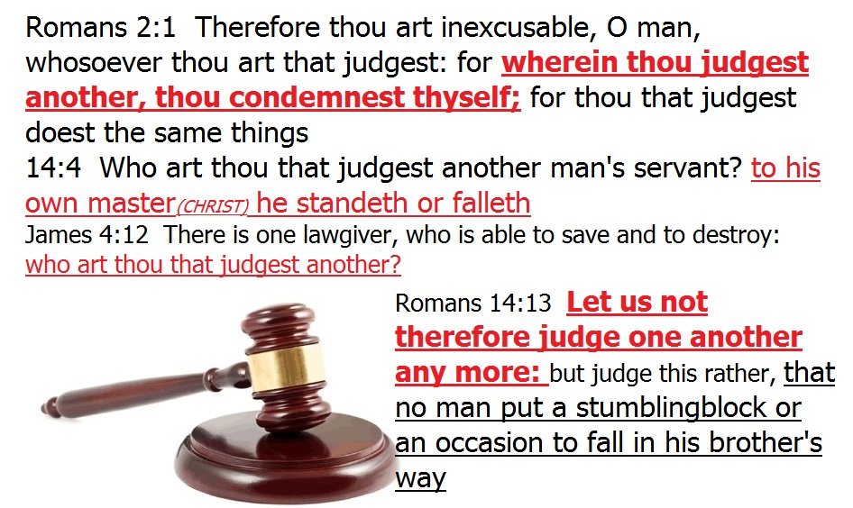 James 4:11 KJV [11]Speak not evil one of another, brethren. He that speaketh evil of his brother&judgeth his brother, speaketh evil of the law&judgeth the law:but if thou judge the law, thou art not a doer of the law, but a judge. [12] There is 1 lawgiver & Mathew 7;1