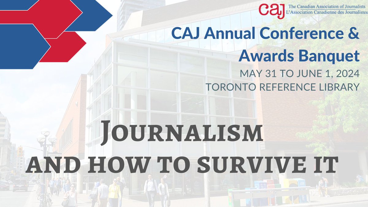 The #CAJ24 conference is next month and you can buy tickets now! The theme: ‘Journalism and How to Survive It’. The goal: solutions and how we can work together through these dark times. See you there. caj.ca/programs/confe…