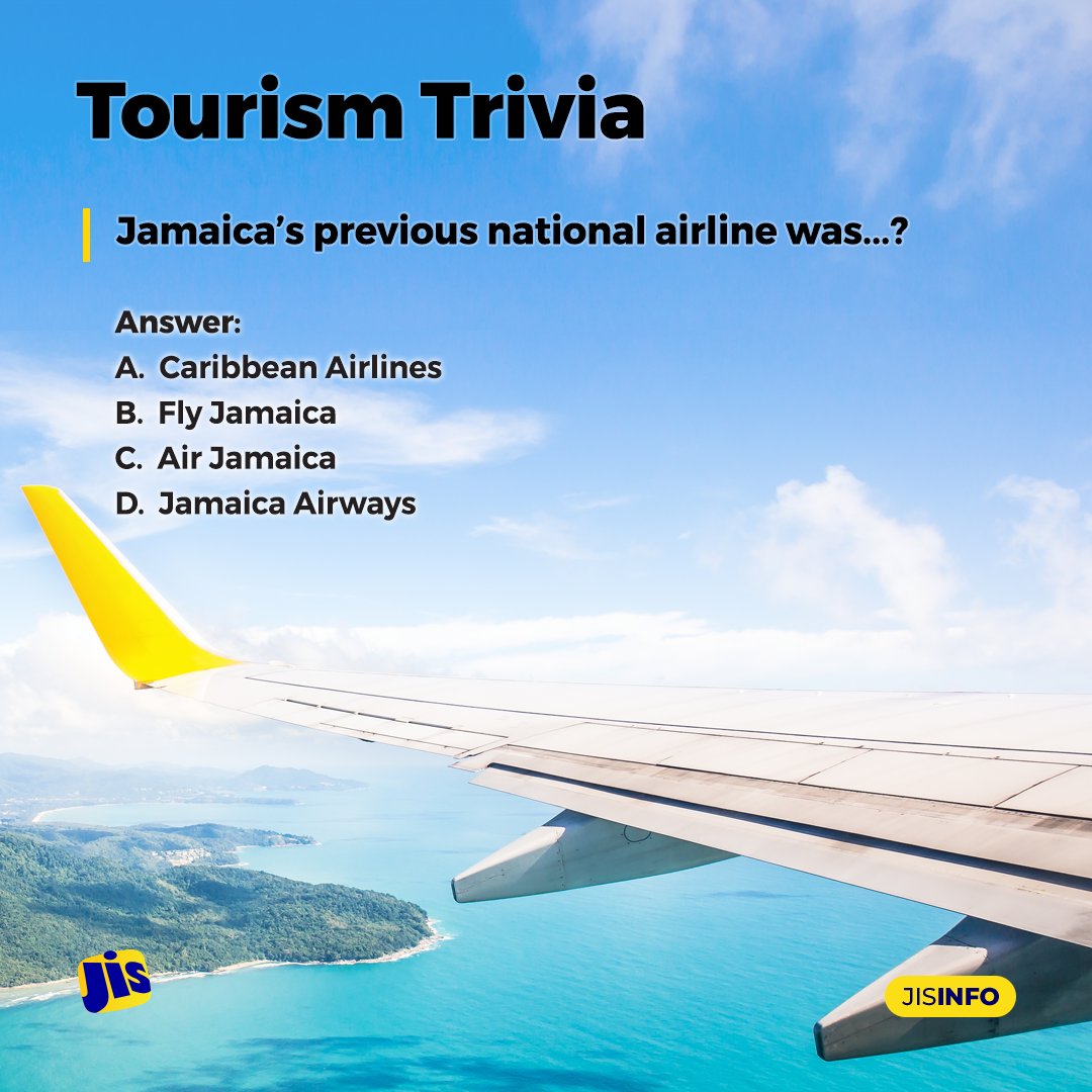 #JISTourismTrivia: Can you guess the name of Jamaica's previous national airline? 🇯🇲 ✈️ Hint: It's not just a flight. It's a cultural journey! #tourism #airline #flight #aeroplane #airplane