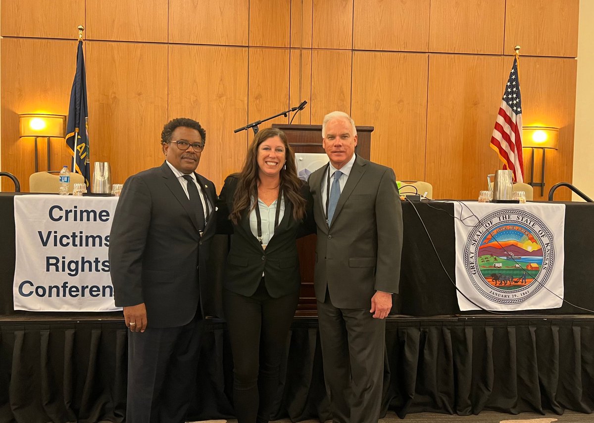 'Helping the Helpers' plenary speakers at Kansas Crime Victims Rights Conference L to R: NMVC's Steering Committee member Garnell Whitfield, Dr. Angela Moreland (NMVC's Associate Director & Director of Preparedness), and Chief Gregory Mullen (NMVC Consultant)