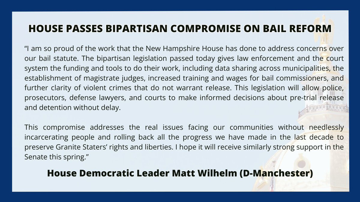 'This compromise addresses the real issues facing our communities without needlessly incarcerating people and rolling back all the progress we have made in the last decade to preserve Granite Staters’ rights and liberties. I hope it will receive similarly strong support in the…