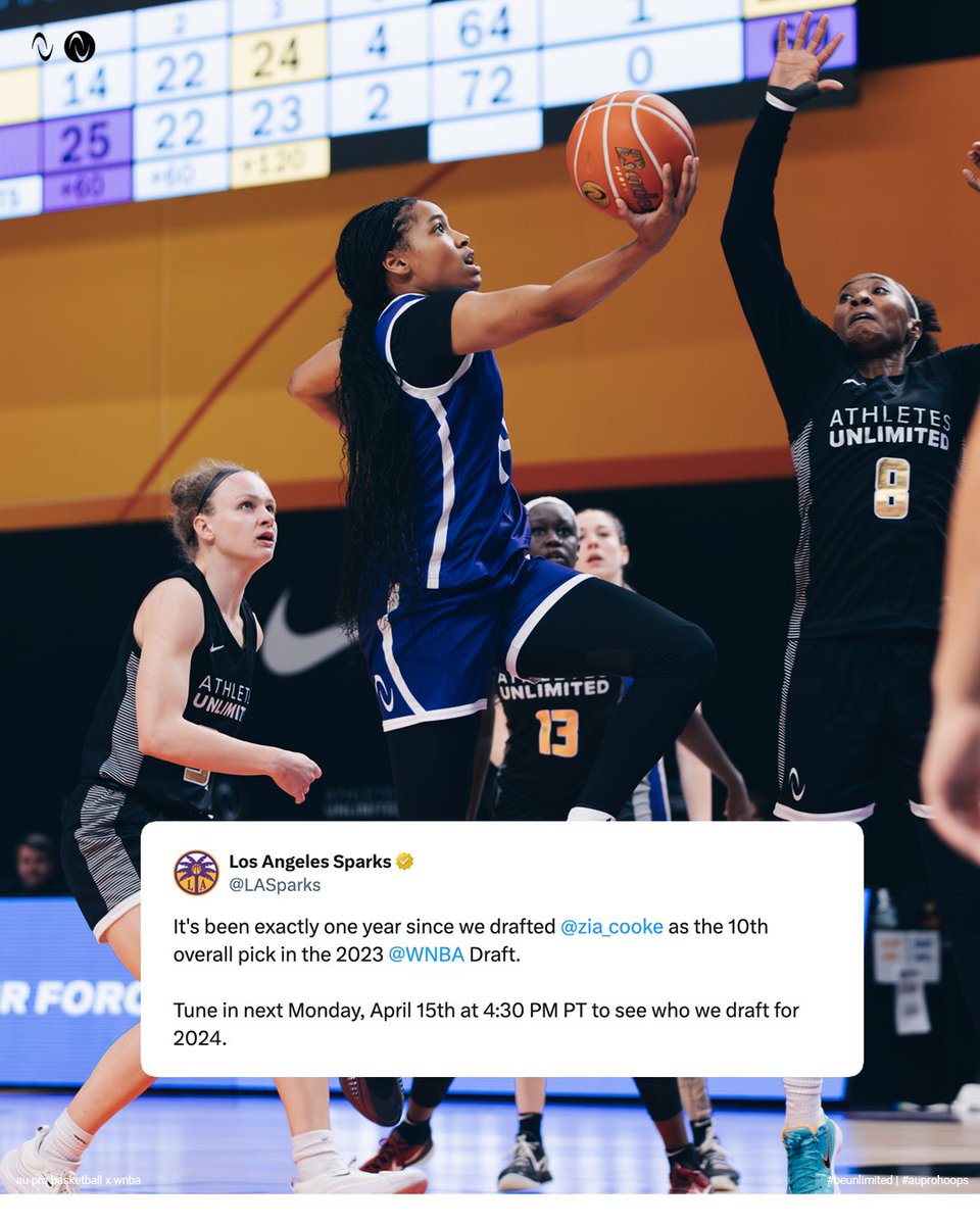 it's been one year since #AUProHoops athlete and former Gamecock was drafted to the @LASparks 🤩 we can't wait to tune into this year's @WNBA draft to see where the stars of college basketball end up! 📺 @zia_cooke x @WNBA