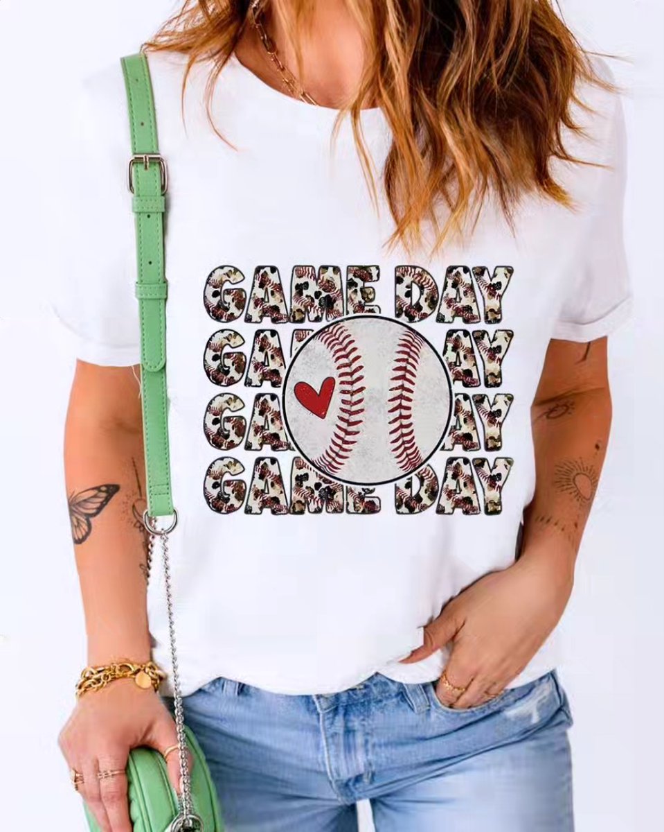 'Get game day ready in style with our leopard baseball graphic tee! 🐆⚾️ Perfect for cheering on your team with a fierce touch. #GameDayStyle #LeopardPrint #BaseballTee #GraphicTee #TeamSpirit #Fashionista #OOTD #InstaFashion #EdgyStyle #CasualCool #TrendyTees #FanFashion #Wild