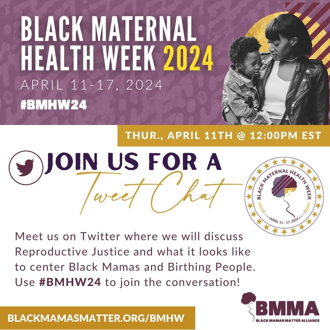 Stay tuned for today’s #BlackMaternalHealthWeek TweetChat hosted by @BlkMamasMatter! As a member of @BMHCaucus, I look forward to this conversation and will continue working to protect Black women. #BMHW24