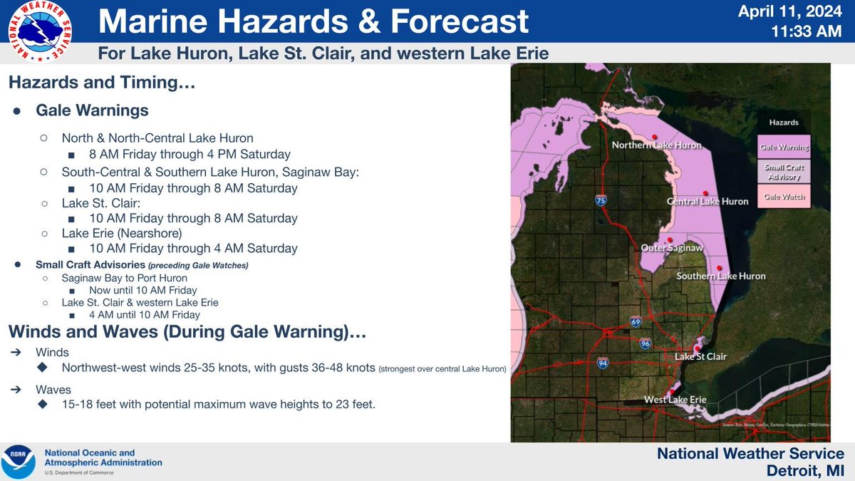 Small Craft Advisories transition into Gale Warnings, which will be in effect through Saturday. #miwx