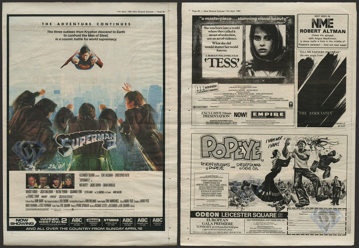 CapedWonderJim's tweet photo. New Musical Express, April 11, 1981. #popeye #robinwilliams #tess #superman78 #superman1978 #superman2 #superman #reevesuperman #supermanii #supermanthemovie1978 #supermanthemovie #christopherreeve #christopherreevelegacy #supermanmovie #supermansequel #superman1980s #dailyplanet #richarddonner