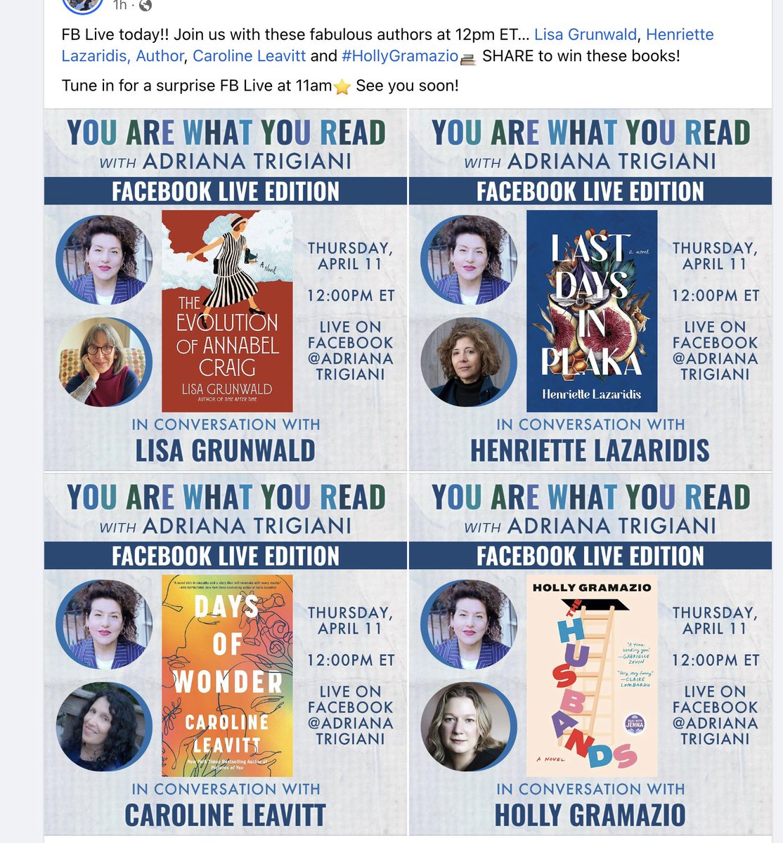 TODAY on @adrianatrigiani's YOU ARE WHAT YOU READ!!! Come on and listen! I a so excited I cannot bear it!