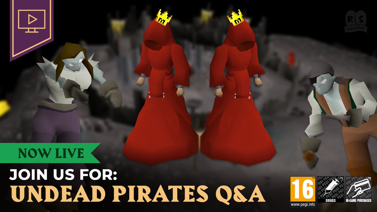 🔴 LIVE NOW 🔴 🧟🏴‍☠️ Join Mod Sarnie at the Chaos Temple in World 520 for some Undead Pirates action! 📺  Plus, he's joined by Mods Manked & Daizong to answer your questions on our latest Wildy update. 🔗 Tune in here: twitch.tv/oldschoolrs