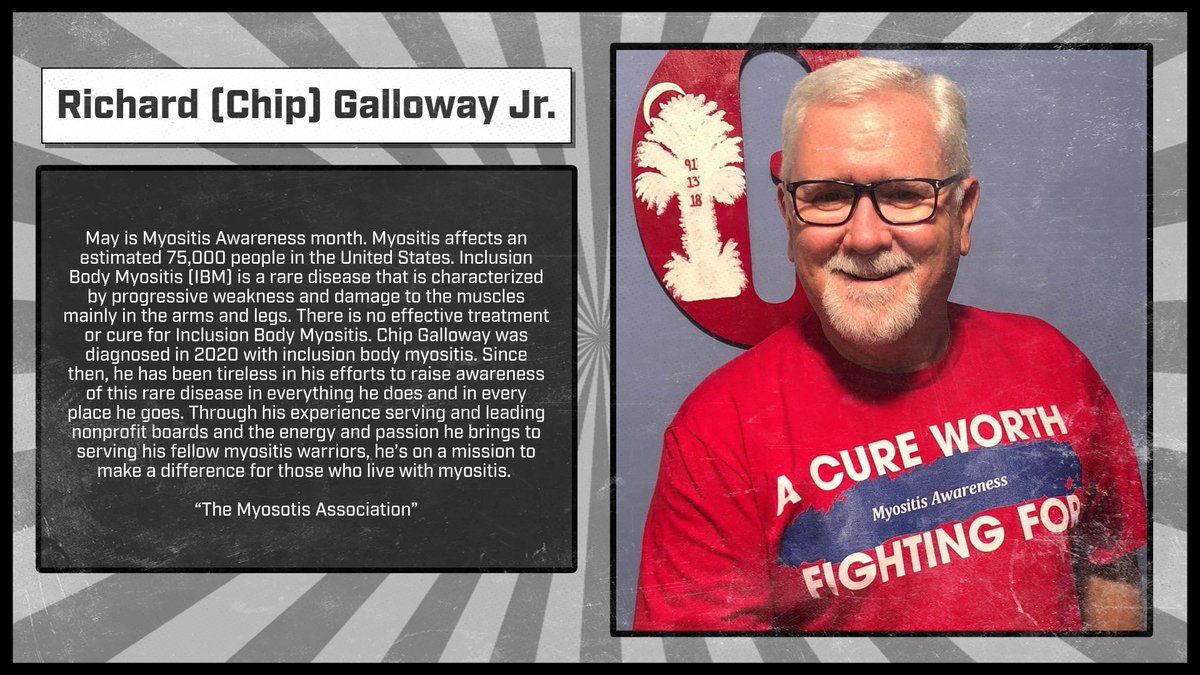 Chip Galloway will be throwing out the first pitch ahead of Friday's 5:00 game to help raise aware for Myositis (a disease he has been living with since 2020). Chip is the cousin of Jr. Inf/P David McElveen and has coached numerous teams with Coach Mac.