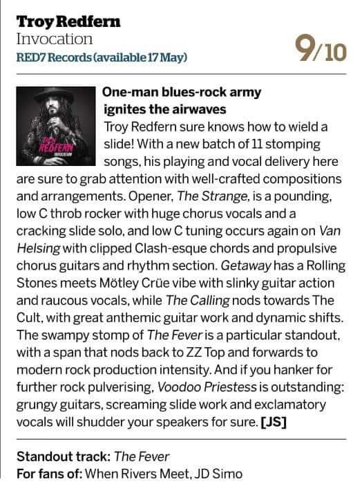 💥9/10 from Guitarist Magazine!! 💥 Huge thanks to @Guitarist_Mag for this cracking review in this months issue🔥 You can pre-order a copy of my new album ‘Invocation’ at my website 👍🔥 #troyredfern #slideguitar #bluesrock #blues