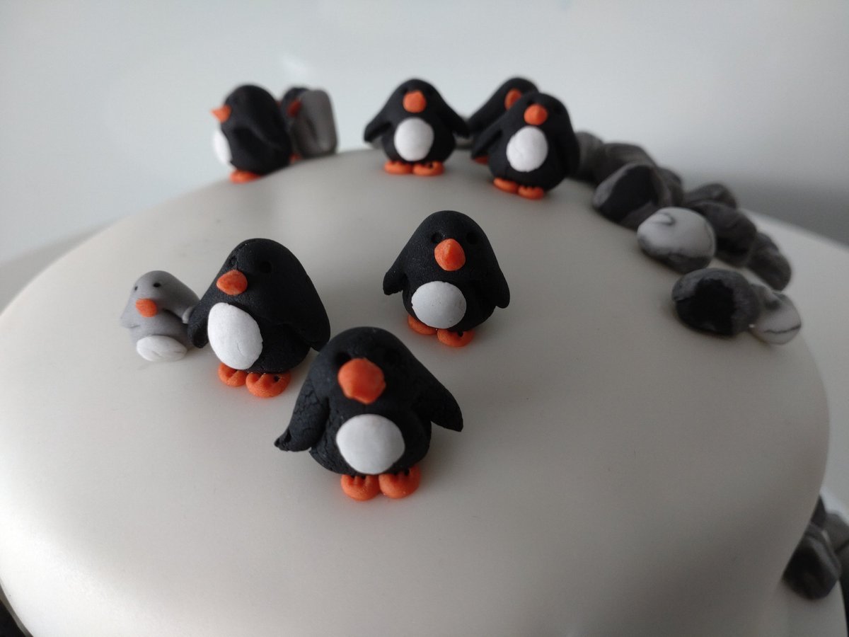 Penguins, rocks, waves all assembled - and already eaten. A @BAS_News colleague's leaving cake. He'll be much missed but it was fun to make his farewell cake.