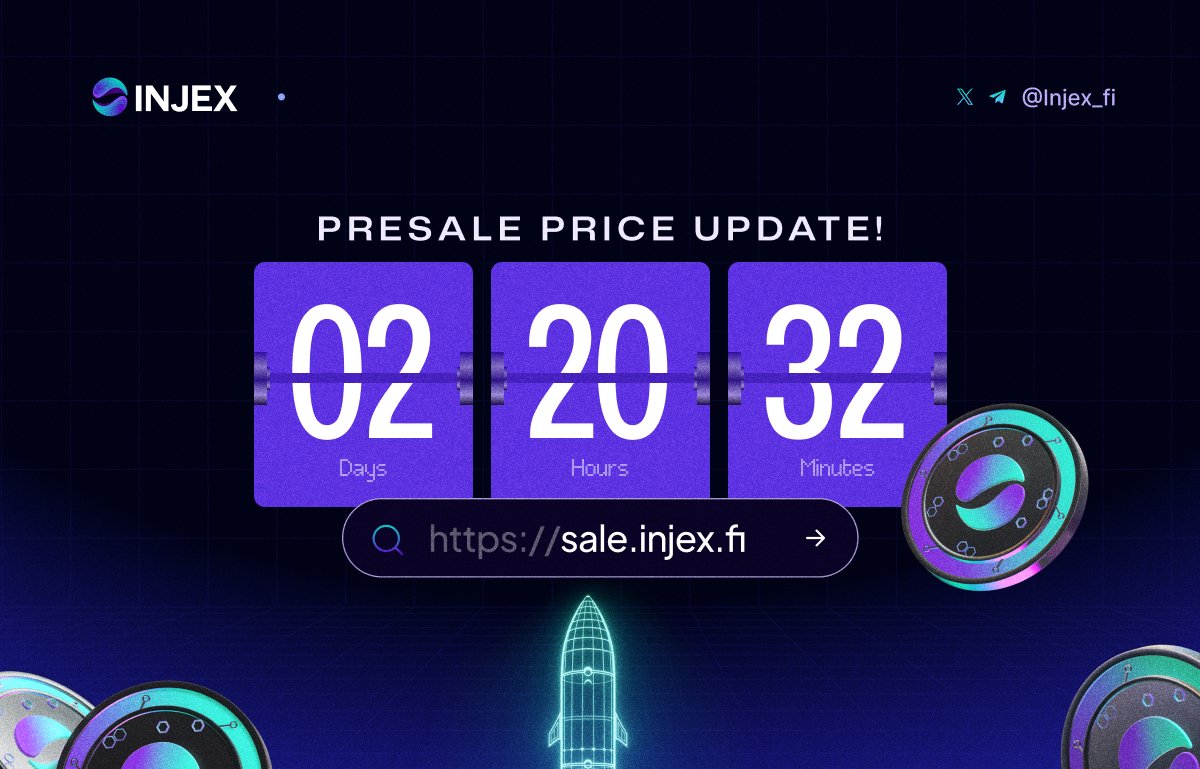 ‼️ UPDATE ‼️ 🗓️Counting down to an updated Presale price. We are in our final lap of getting $INJX at its current price. If you are yet to be an early contributor, you have 2 more days to make your purchase then the price goes up after the count down. Get in with the link🔗
