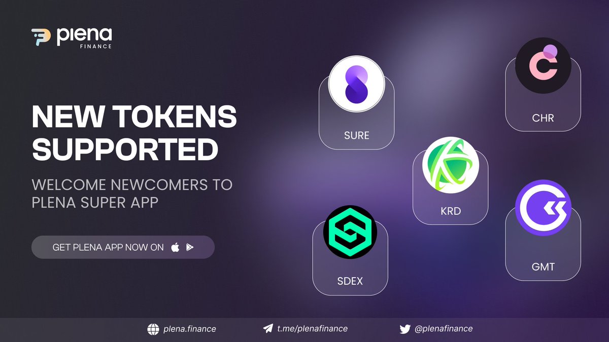 Reminder, @PlenaFinance now has additional new tokens that are supported with one tap, including🌟👇🏻

Trading $SURE , $CHR , $SDEX , $KRD , & $GMT 

@InsureToken @Chromia @SmarDex @KryptonHomes @GoMining_token

Come on guys dive into the future of #DeFi and #PlenaCryptoSuperApp⚡