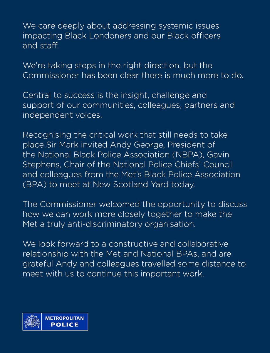 Today the Commissioner Sir Mark Rowley met with colleagues from across policing to discuss how we can work closer together to make the Met a truly anti-discriminatory organisation.