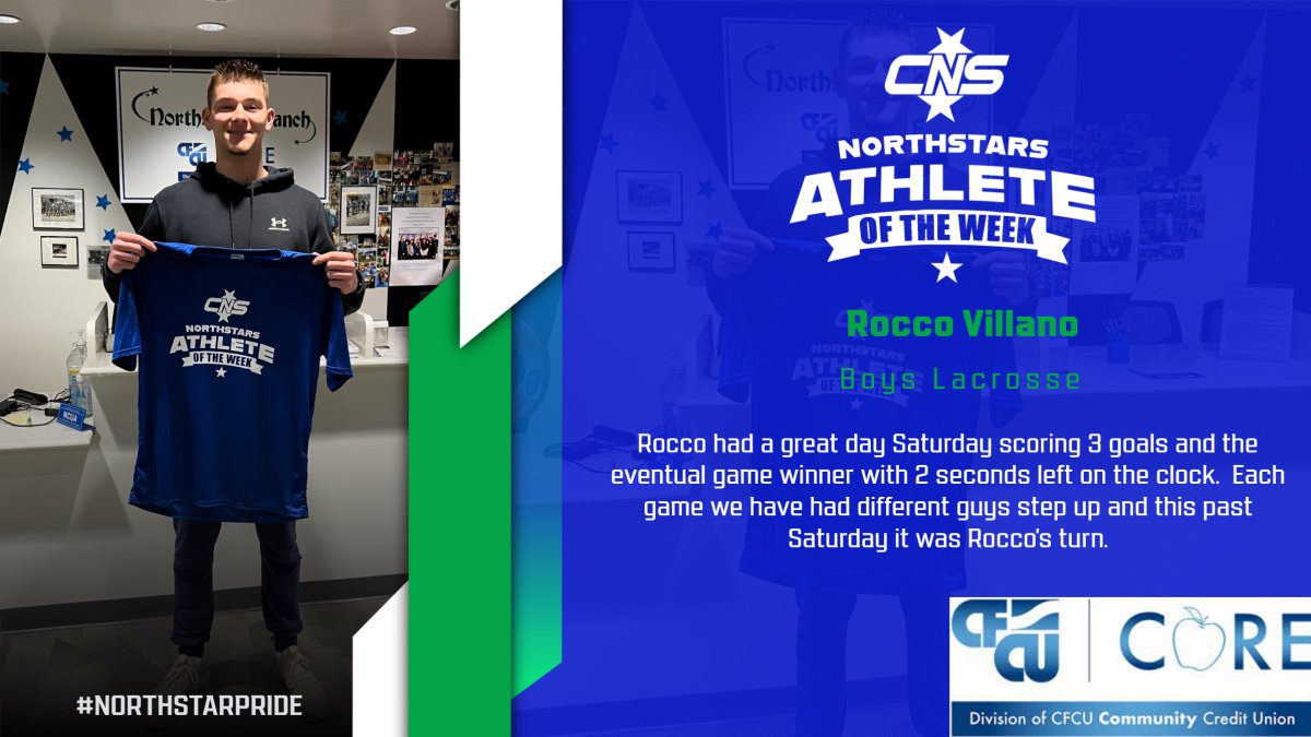 Congratulation Rocco Villano
Northstar Athlete of the Week - Boys Lacrosse