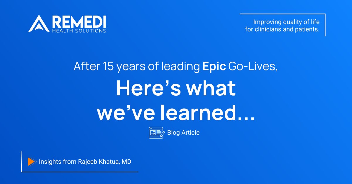 After 15+ years leading Epic installs, the ReMedi team knows what it takes to ensure a successful Go-Live. Our latest article shares 5 essential lessons for optimizing clinical workflows, boosting clinician adoption, and unlocking the full potential of Epic.

Discover expert
