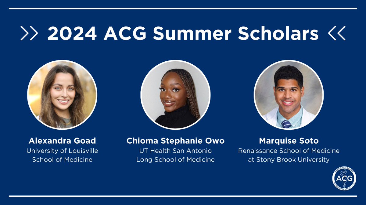 Congratulations to the 2024 #ACGSummerScholars!

These promising #URiM medical students will collaborate with GI physicians for a research experience this summer.

Scholar/mentor pairs below! 👇
#DiversityinGI #FutureofGI #DiversityEquityInclusion