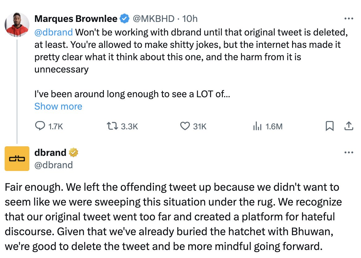 4BytesAndBrews's tweet photo. And the original post is gone. well done, Internet. and well done, @MKBHD https://t.co/f9beYognuR