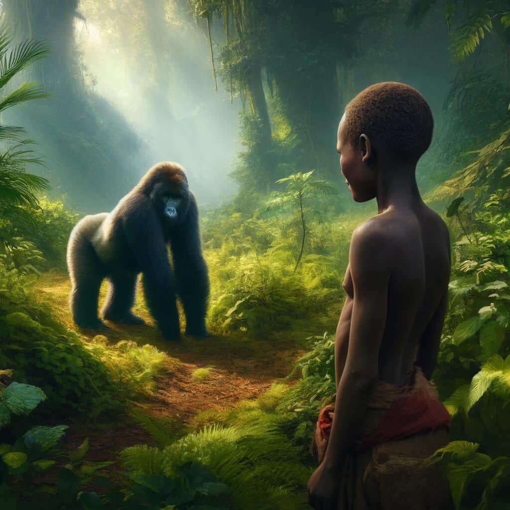 This captivating illustration reveals the Pygmies not as poachers, but as true guardians of the forest, highlighting their indispensable commitment to preserving our precious biodiversity 🥰 #savebiodiversity #gorilla #DRCongo