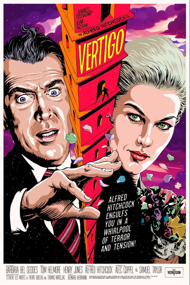 ' Vertigo (1958) reimagined! Check out this stunning artwork by Butcher Billy, capturing the essence of the iconic film in a mesmerizing poster. Vertigo AlfredHitchcock ClassicMovies ArtInspiration'