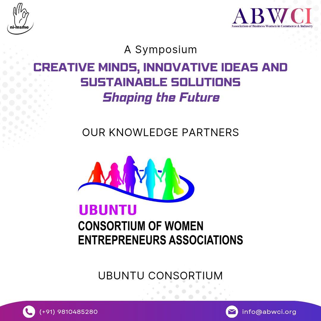 ANNOUNCEMENT! 📣 We are excited to collaborate with @UbuntuConsorti1 for the Symposium,“Creative Minds, Innovative Ideas and Sustainable Solutions-Shaping the Future”! 🤝 This exclusive by invite-only event is on April 21, 2024, in Hyderabad, India.

#ABWCIxnimsme #ABWCIxUbuntu