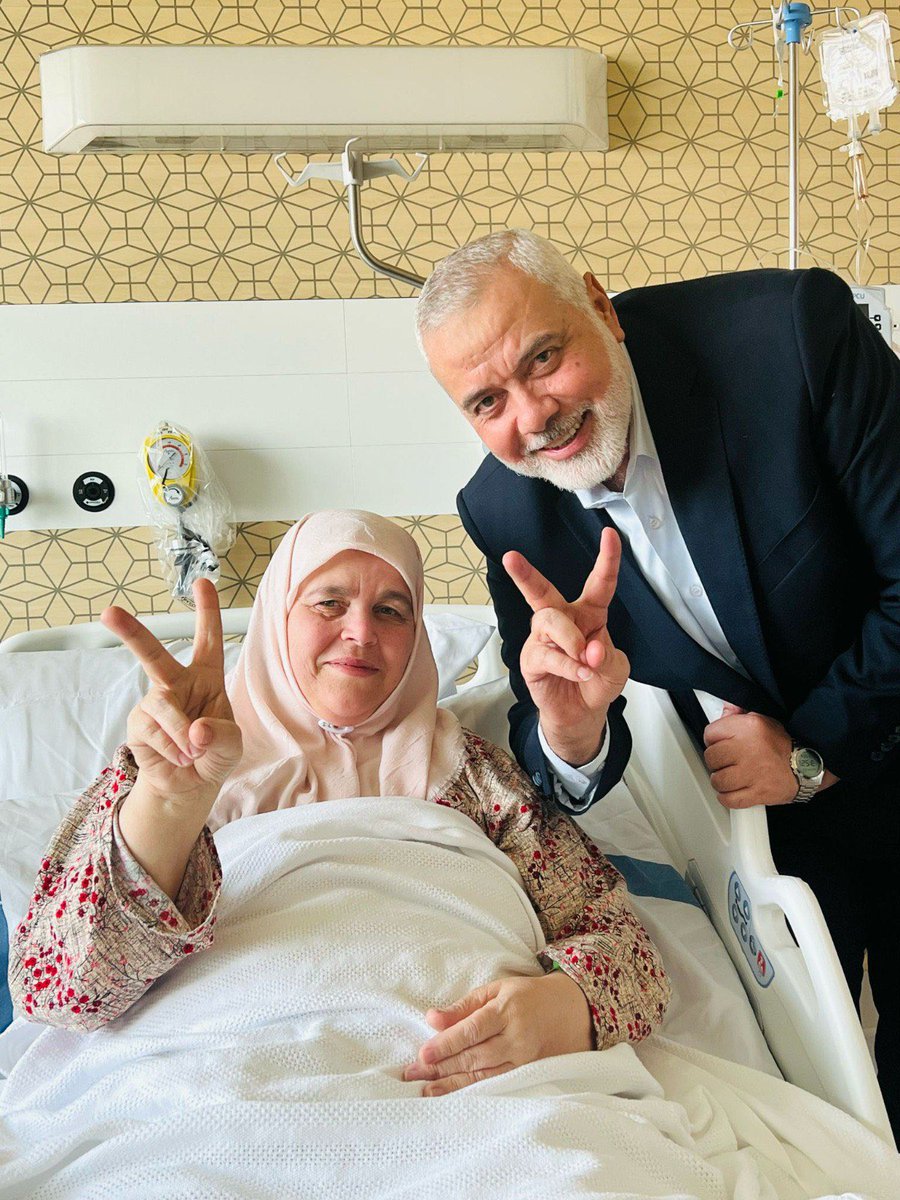 Haniyeh's wife after receiving the news about the elimination of her children, who were active members of Hamas terrorist organisation: ✌🏻