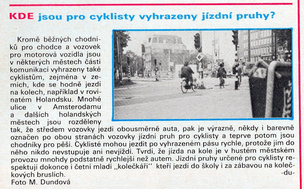 To bylo divení v socialistickém Československu, že v civilizované zemi jezdí cyklisté ve vlastních pruzích. ZDROJ: Časopis ABC 29.3.1985 ...a jak to vypadá v Praze dnes? horydoly.cz/kolobezky/zouf… @michalnavratil9