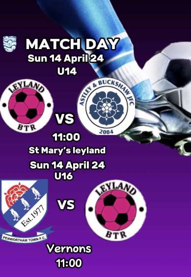 leylandbtrfc's tweet photo. Two games this weekend as the U16s are back! Let's hope to bring back some wins! Hope everyone has had a lovely easter! 💜
#upthepurples https://t.co/Oau4yoijUc
