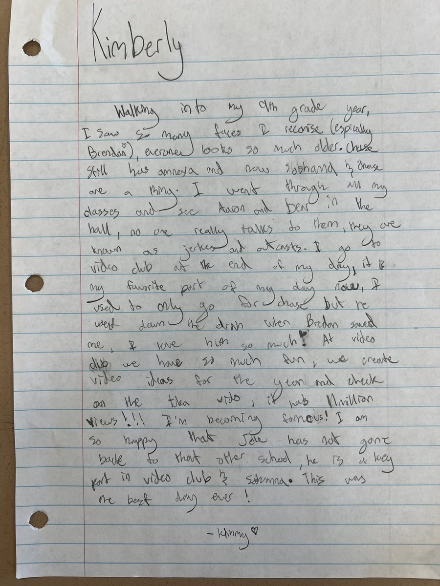 Finished our hearing (Chase was dismissed), the book Restart, and now writing the first day of 9th grade from various characters’ perspectives @gordonkorman