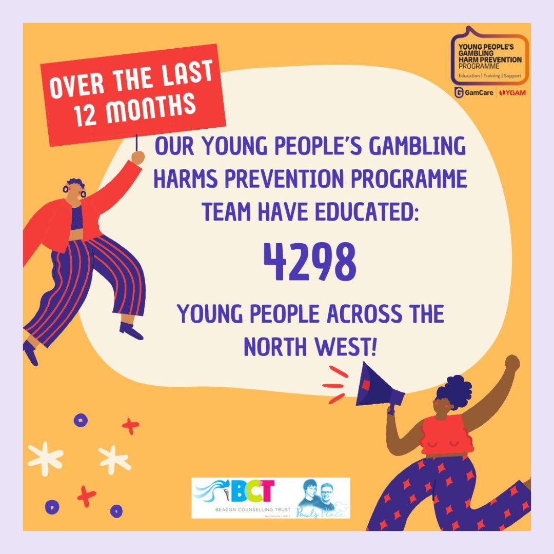 During the last 12 months our amazing education team have delivered the Young People’s Gambling Harms Prevention Programme workshop to 4298 children and young people across our region. Helping young people to understand and recognise the risks associated with gambling. @BigDealUK