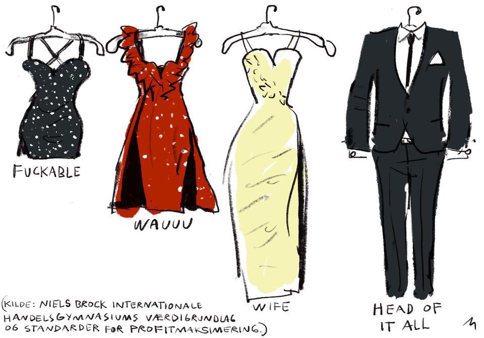 No words needed. Er der snart en voksen tilstede på alle de udd-inst, hvor ‘hyggelige’ traditioner og gamle kønsnormer reproduceres ukritisk? De medskaber alvolige kønsproblematikker. 
Tak for opråb fra elev fra Niels Brock og for tegning fra <a href="/politiken/">Politiken</a>