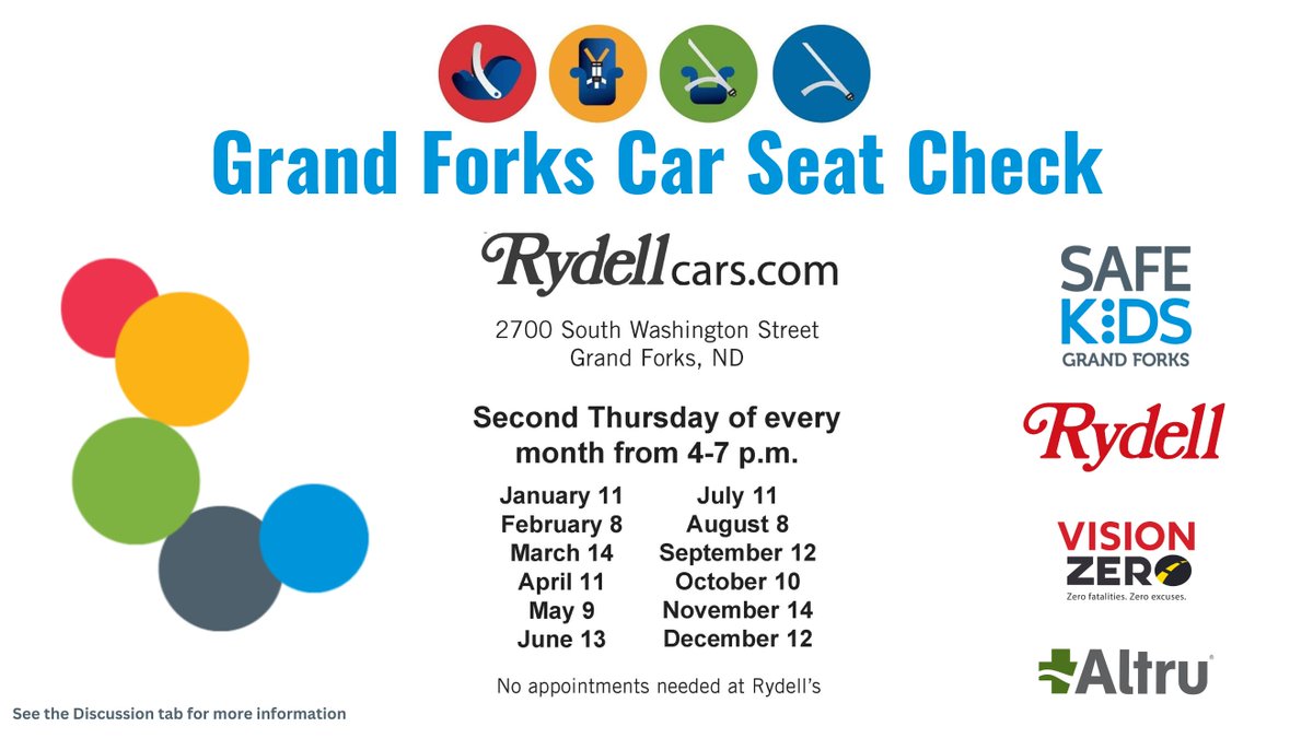 Tonight 4pm to 7pm Grand Forks Car Seat Check Up! Free with No Appointment needed. Stop on in! @rydellcars , 2700 So Washington Street, Service Drive Entrance! Sponsored by @SafeKidsGF and @AltruHealthSystems